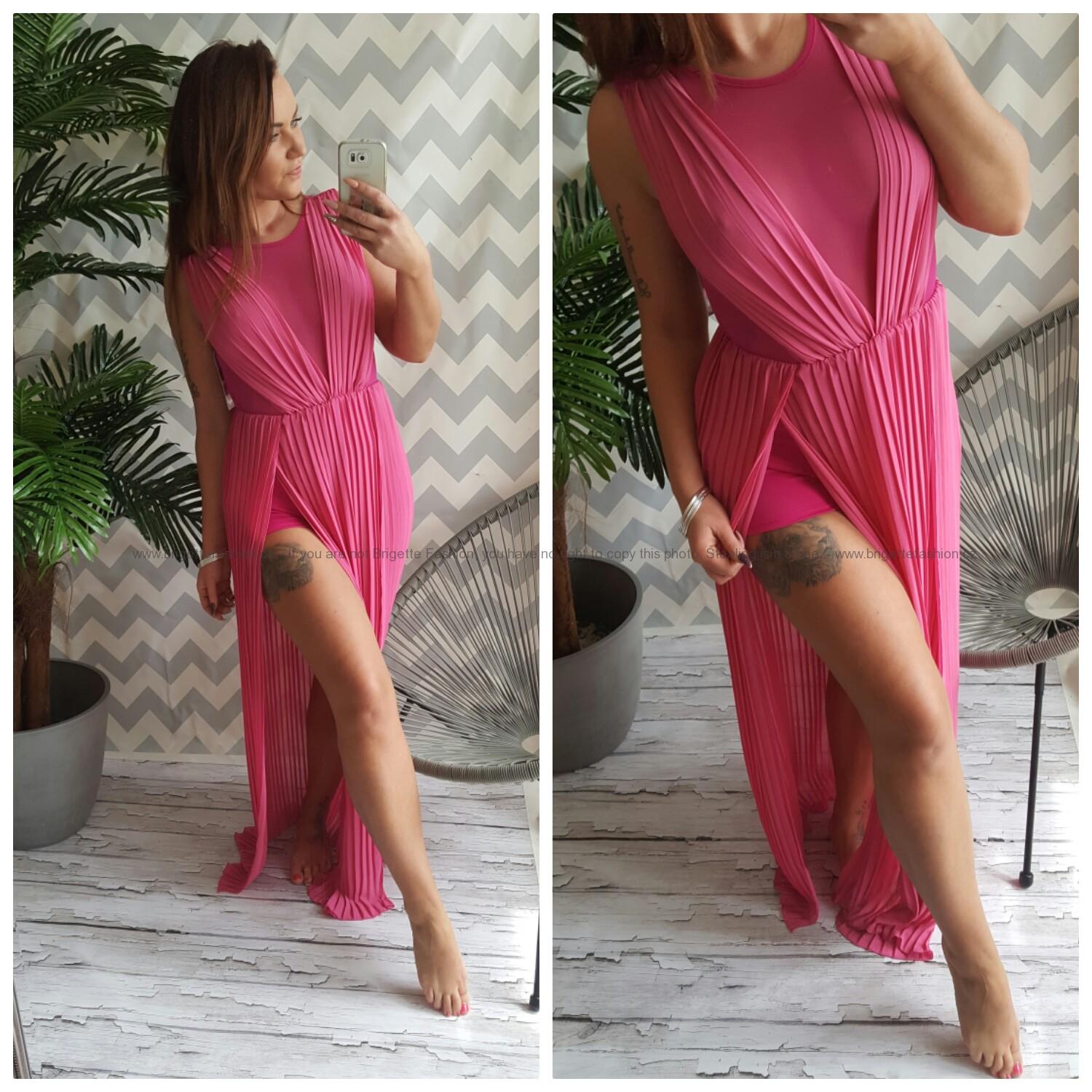 Dlouhé šaty s rozparkem - pink