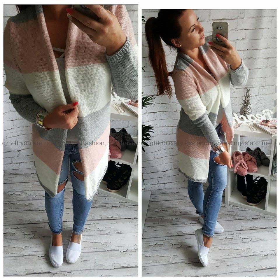 Silnější cardigan tricolor - rose