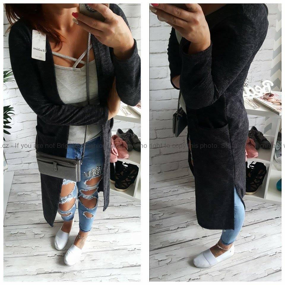 Dlouhý cardigan - tm. šedý