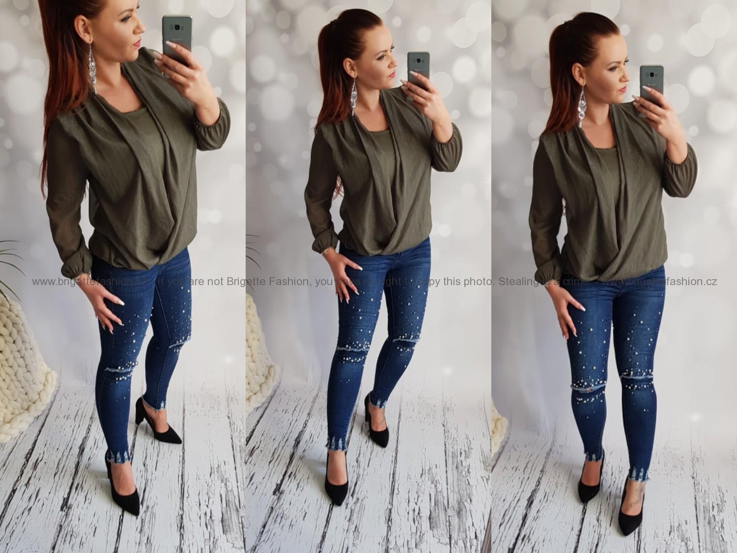 Halenka křížená jemně třpytivá Khaki