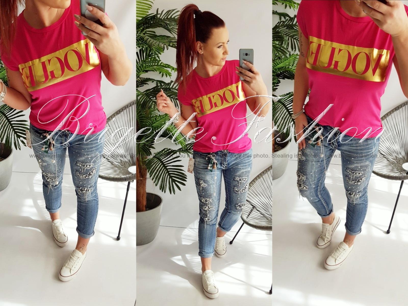 Tričko VOGUE s metalickým nápisem, fuchsia