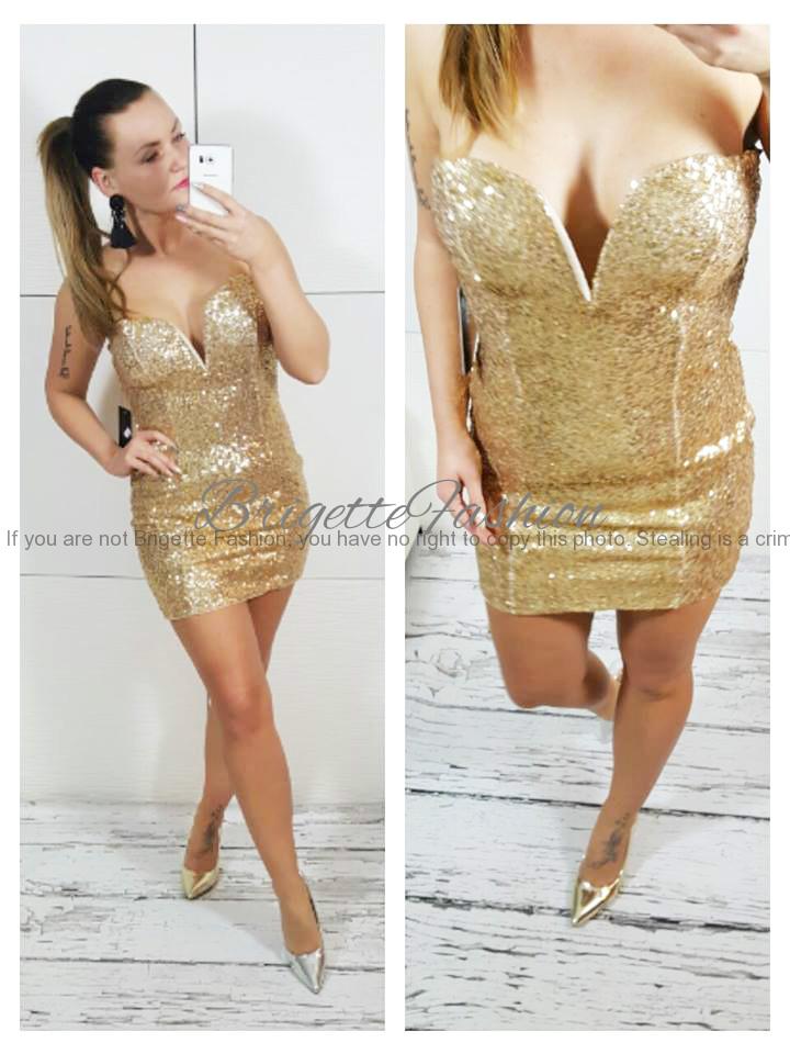 Flitrované mini šaty TOP gold