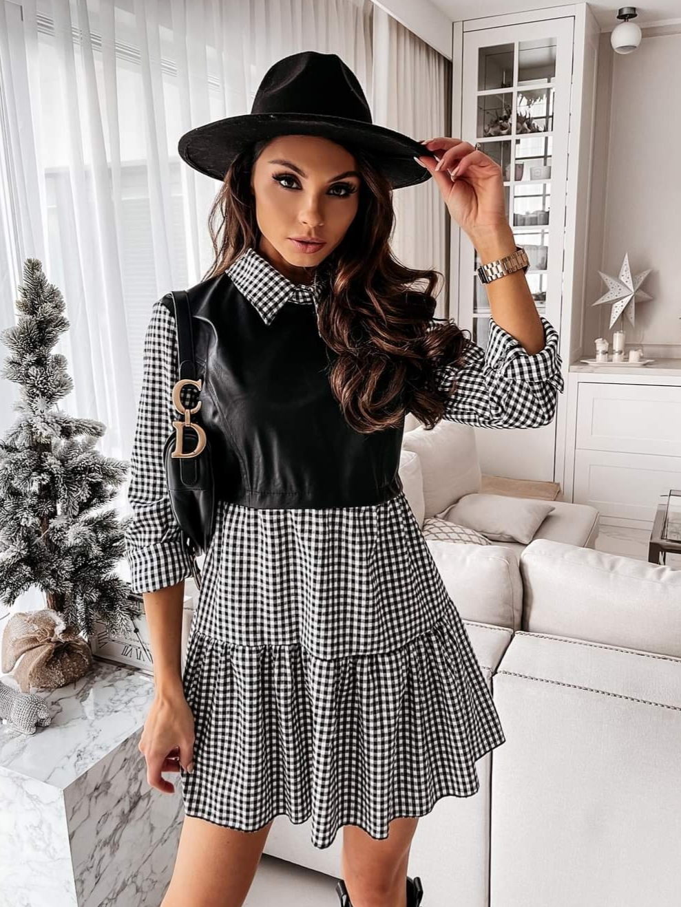 Košilové šaty Ansley - black/white