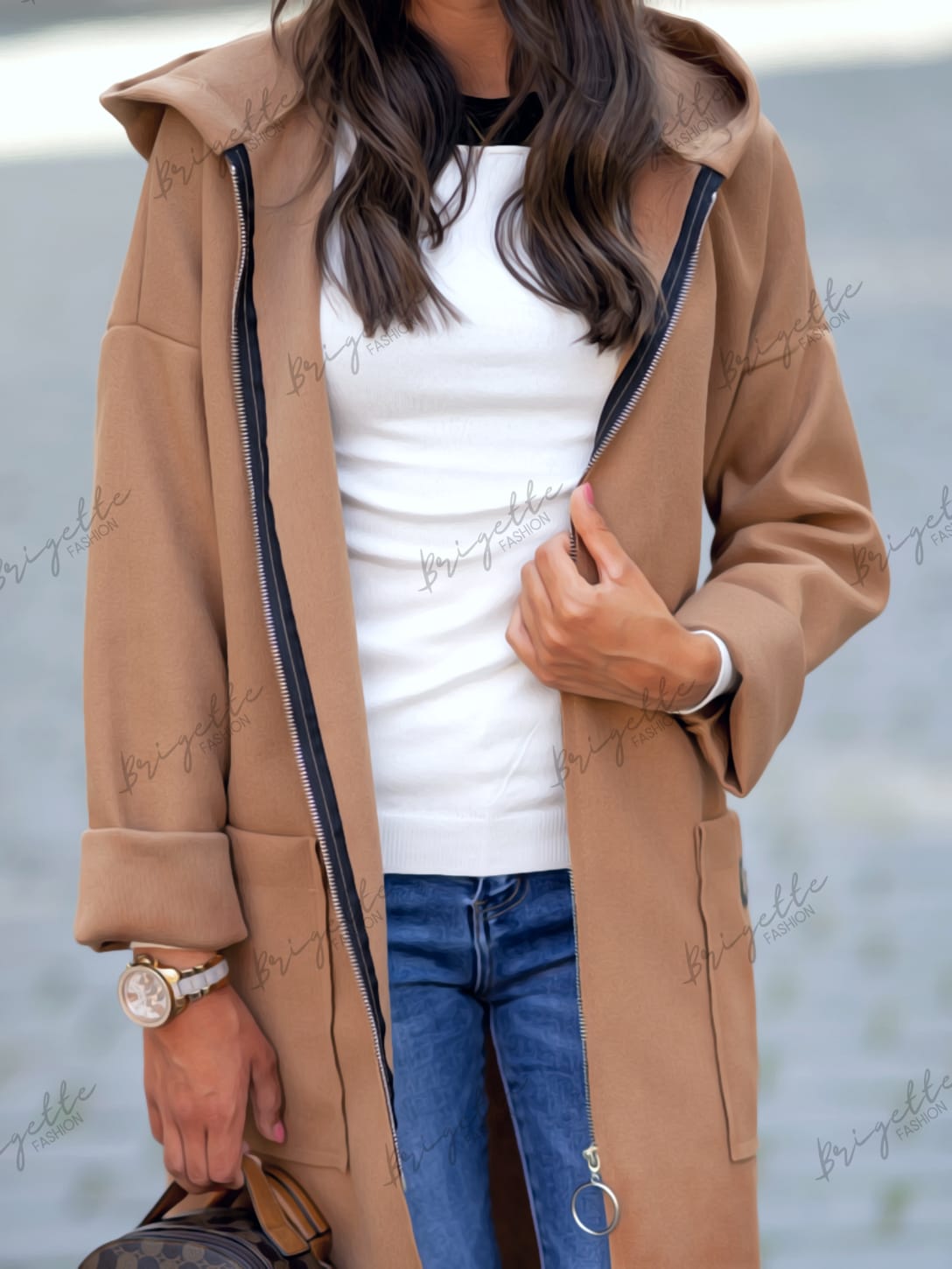 Kabát na zip - camel