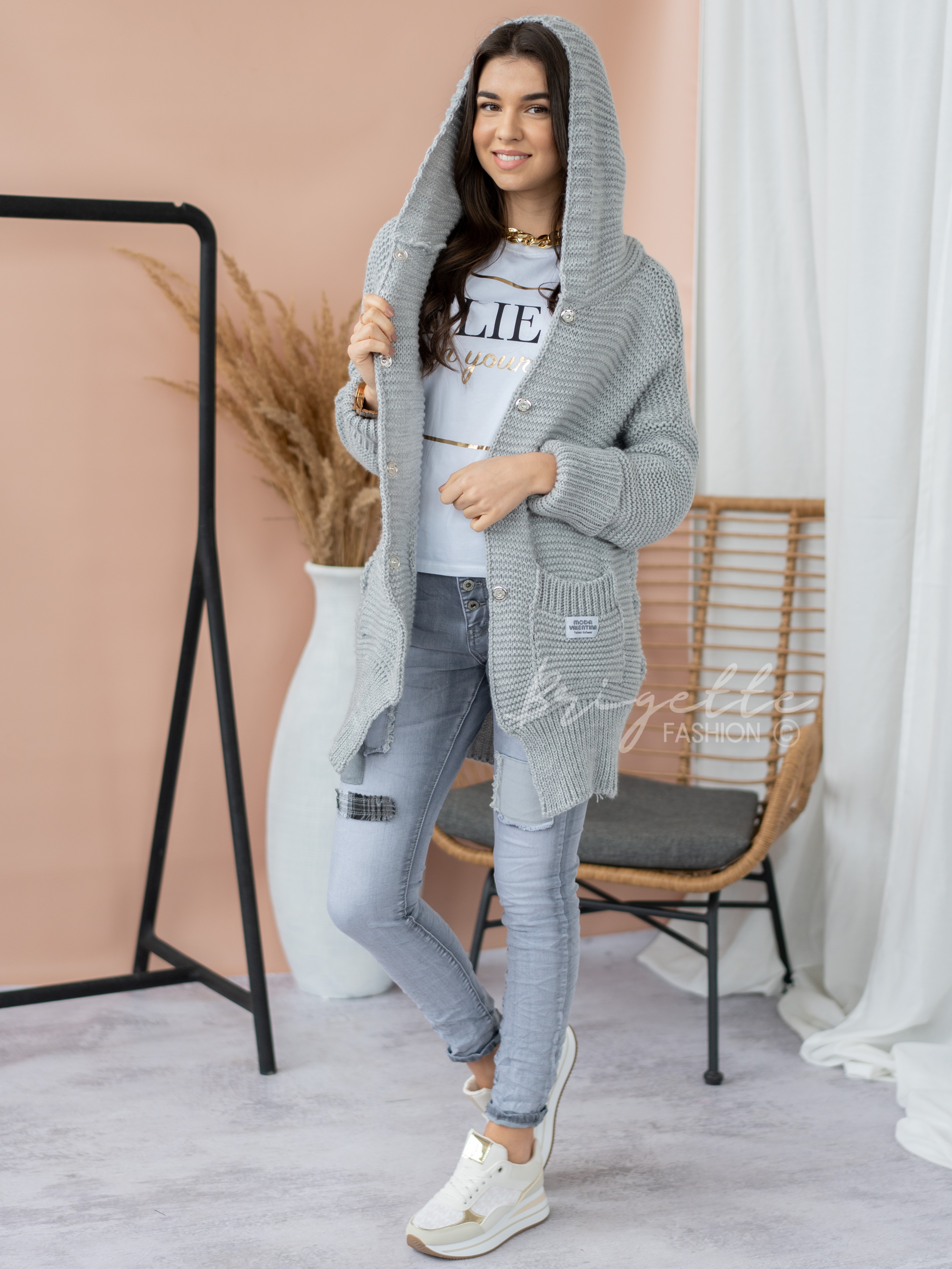 Pletený cardigan Luxx Italian šedý