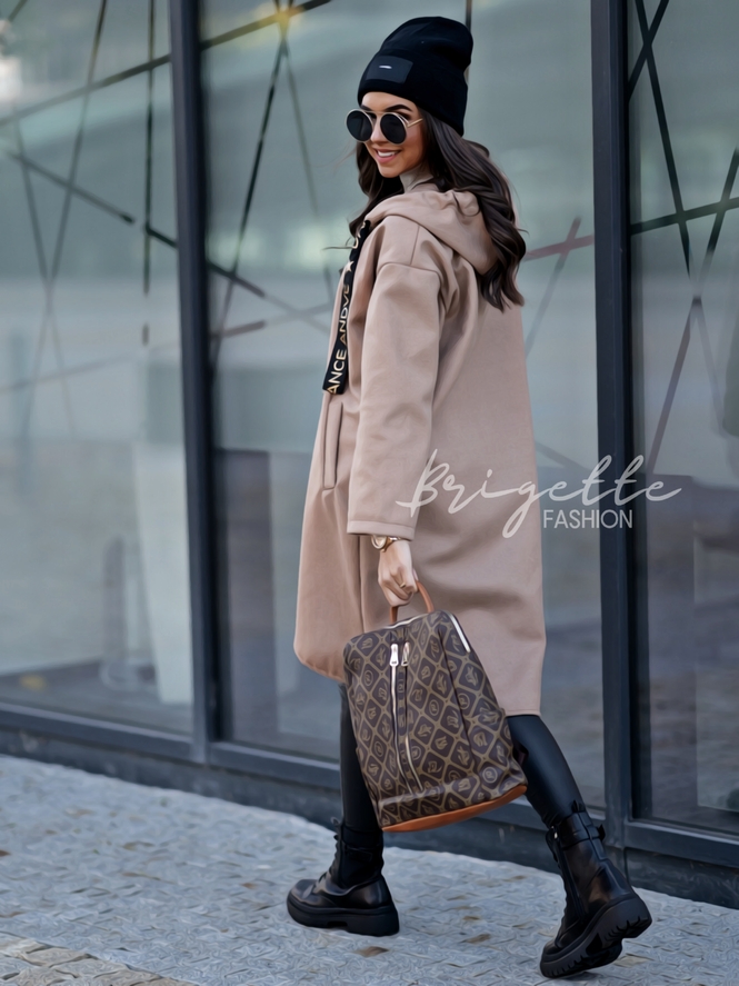 Oversize kabát Gold Font camel