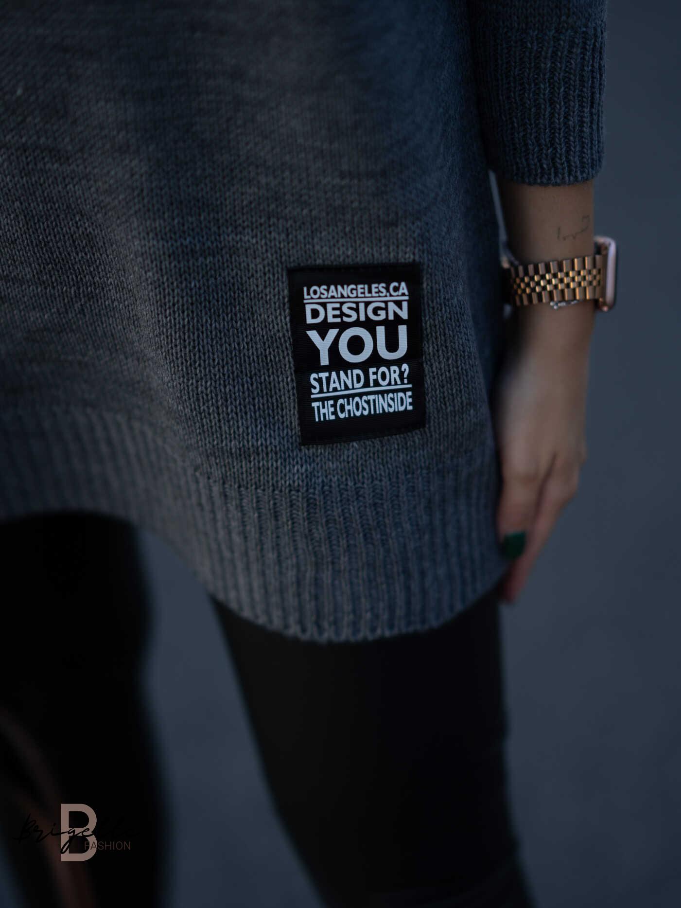 Prodloužený svetr Design You tmavě šedý