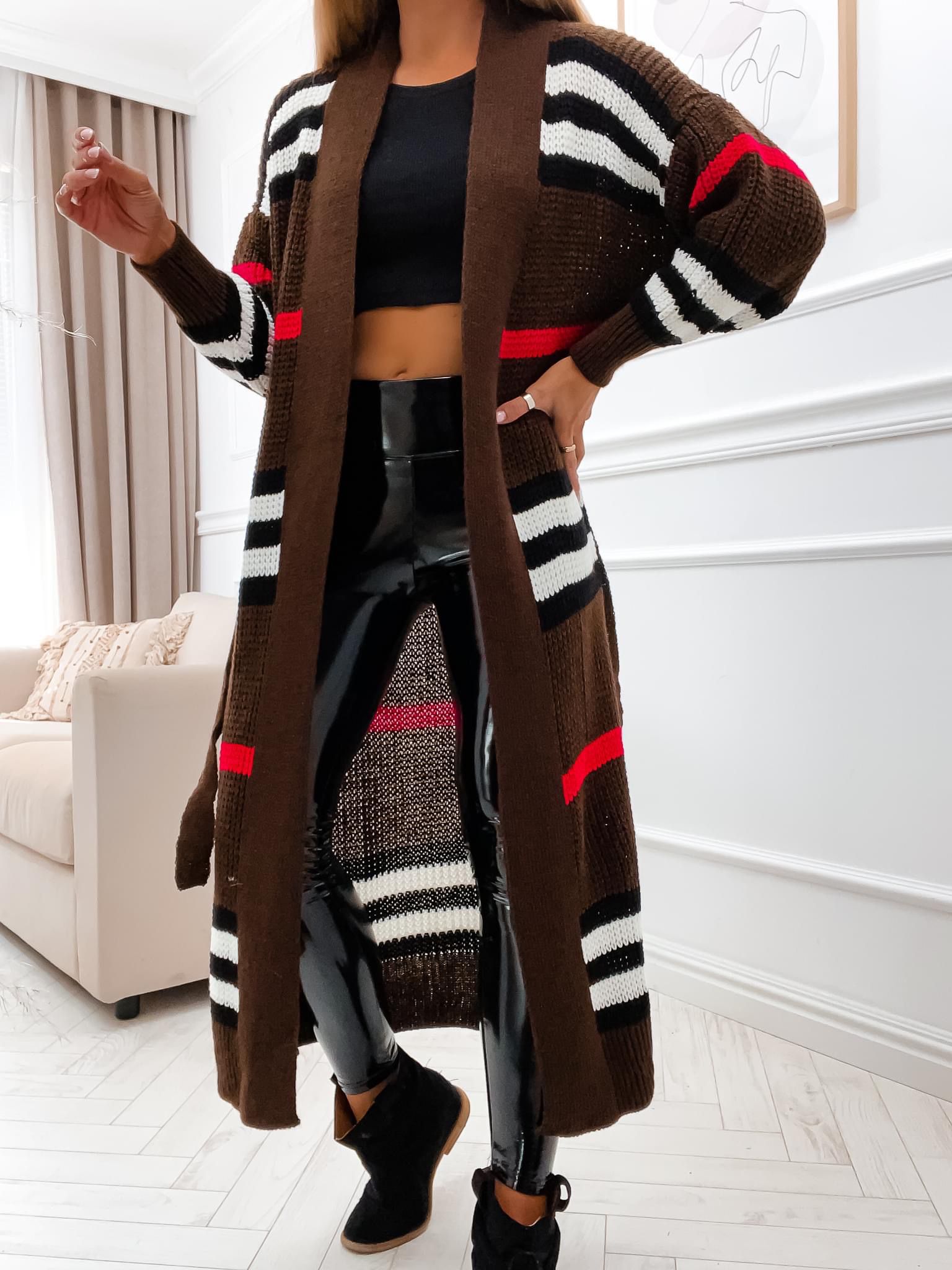 Cardigan Faelle Stripes hnědý