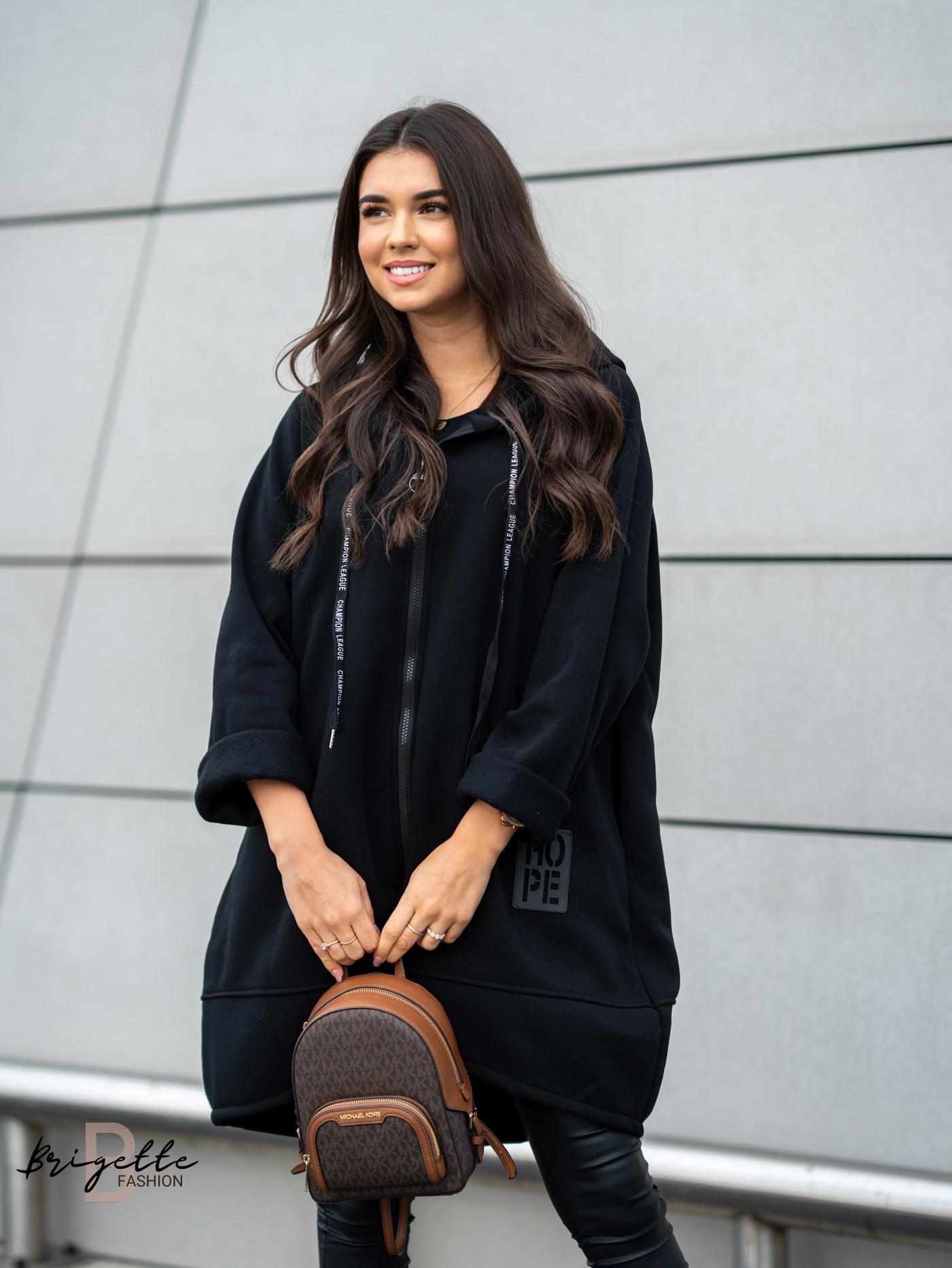 Vyteplená oversize mikina na zip černá