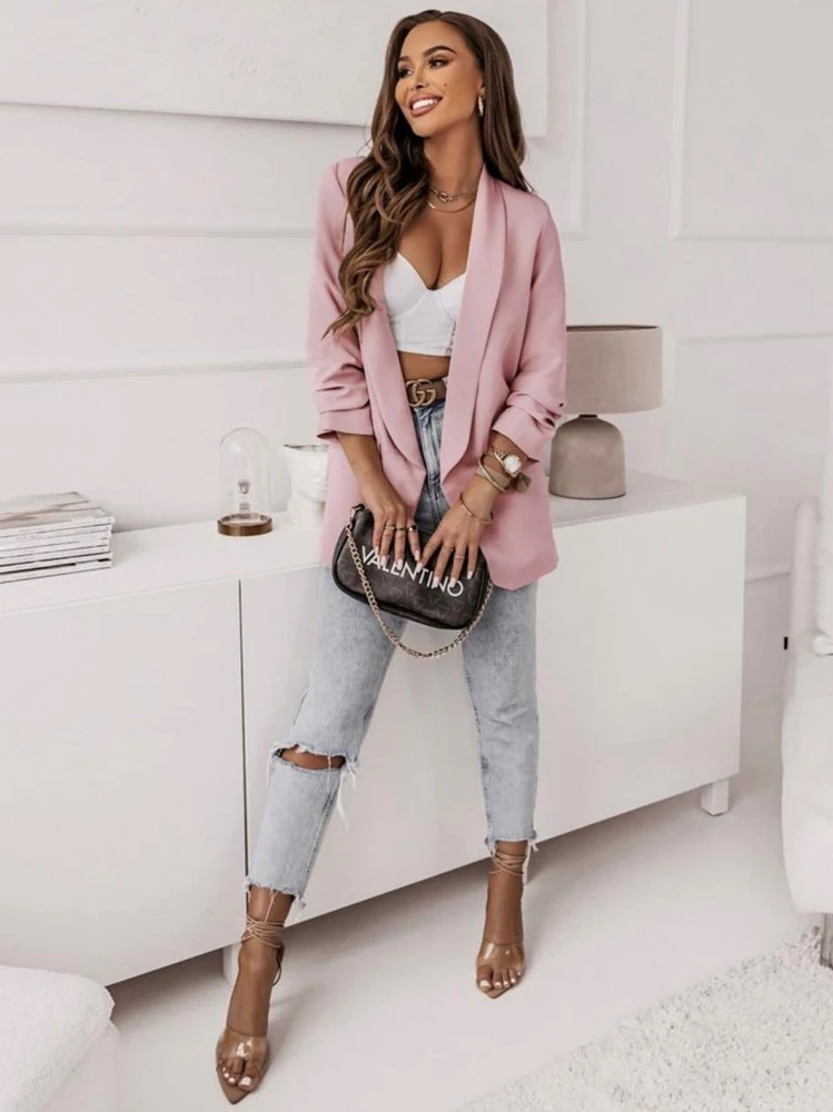 Sako s řasenými rukávy od S do XL starorůžové