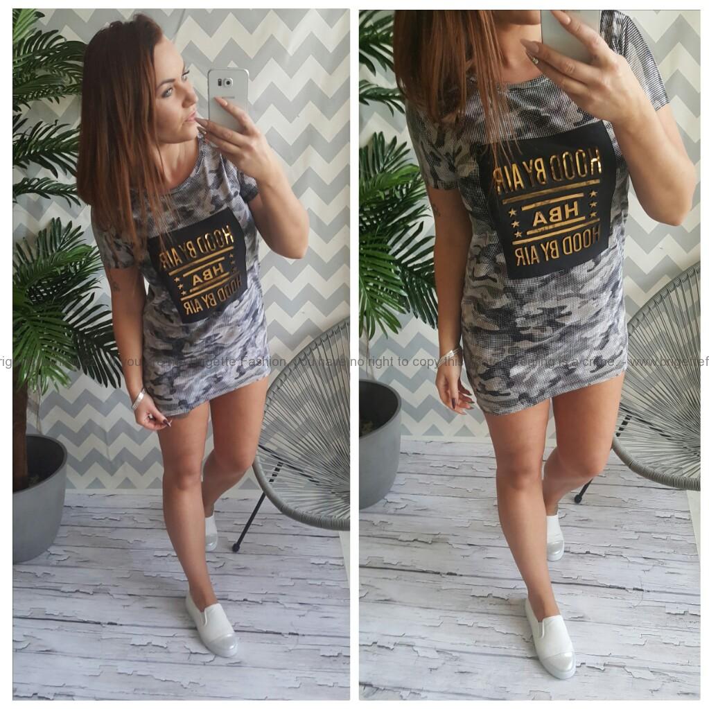 Krátké šaty 3D nápis army brown