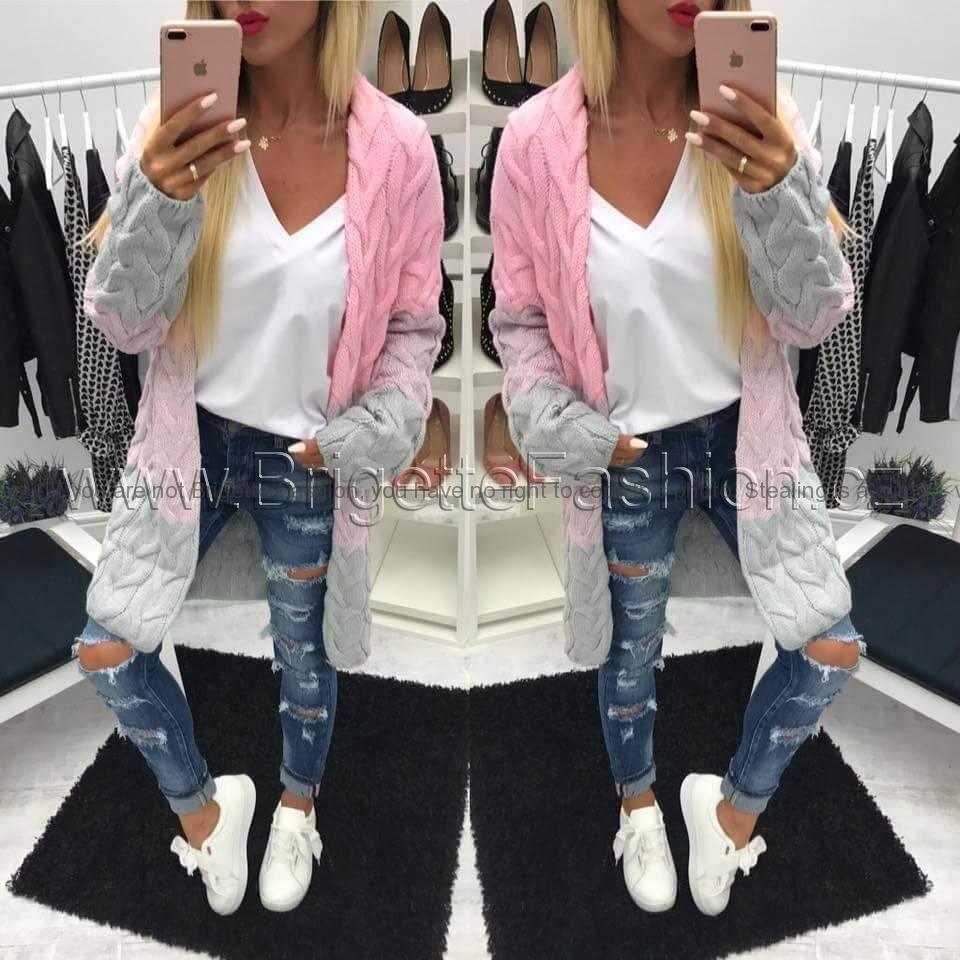 Duhový cardigan Hanny - růžovo/šedý