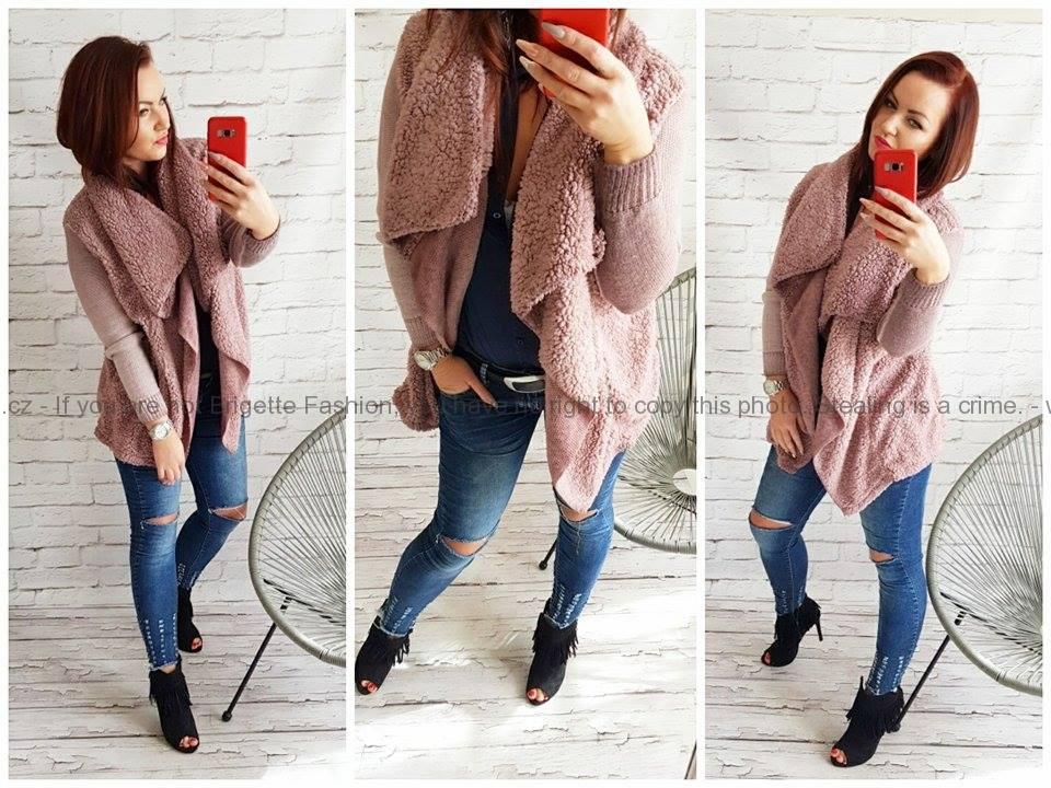 Beránkový cardigan - rose