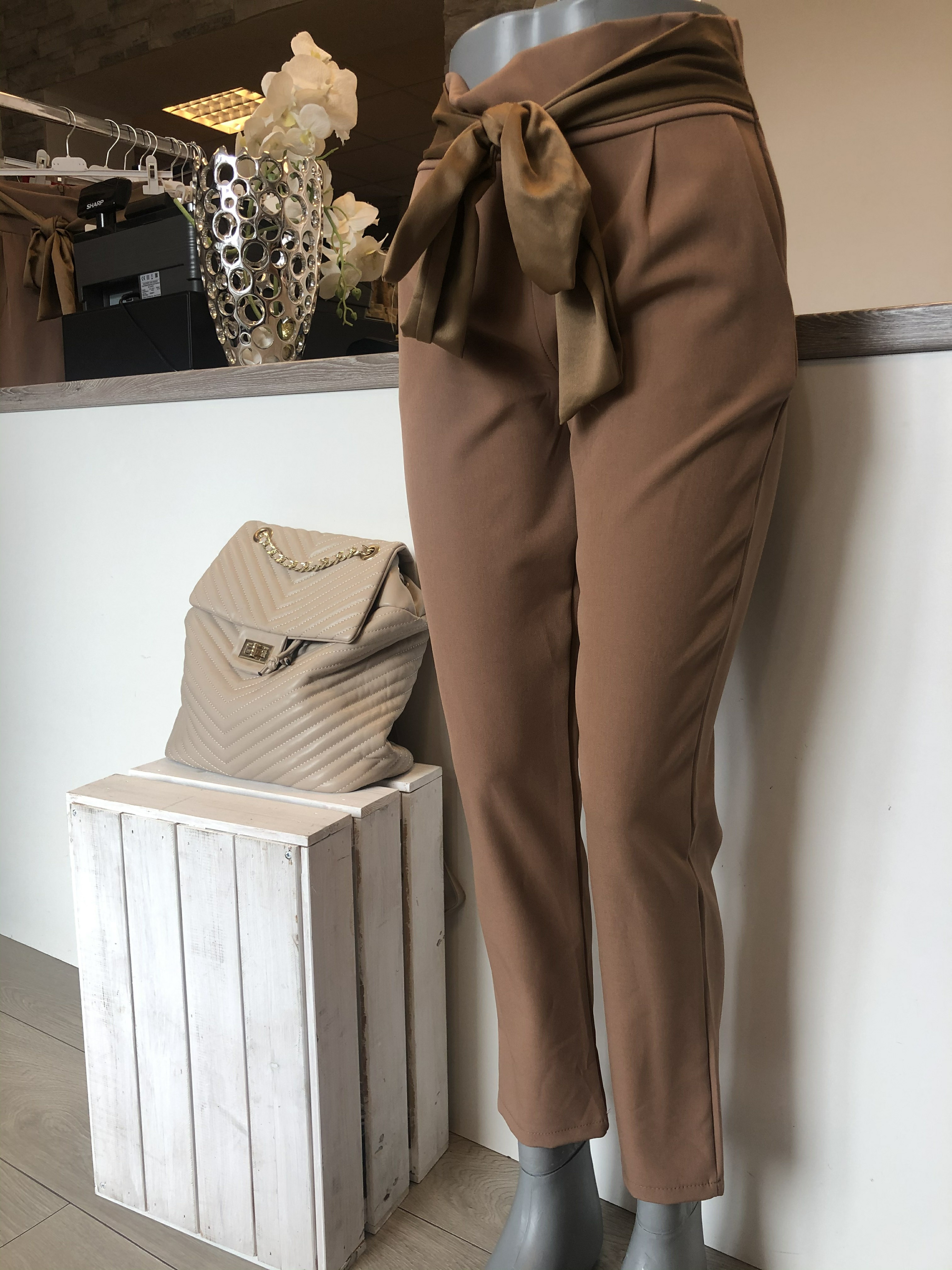 Společenské kalhoty Paperbag - Camel