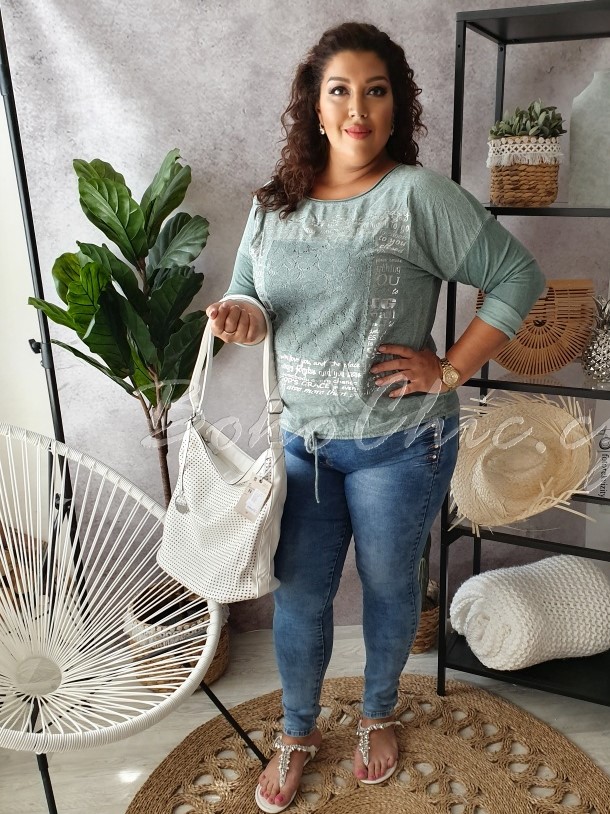 Bavlněné tričko Lace Silver mintové