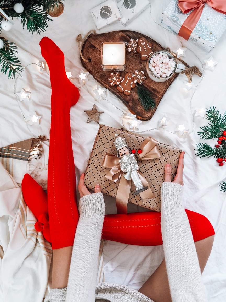 Vánoční nadkolenky Christmas červené