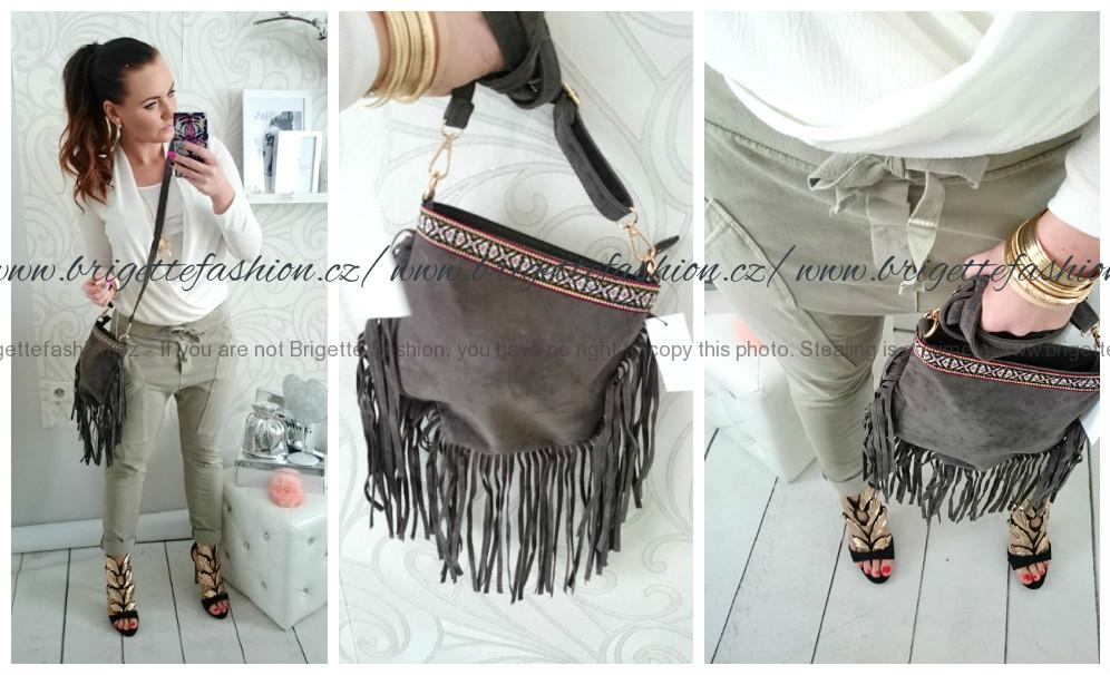 Crossbody s třásněmi capuccino