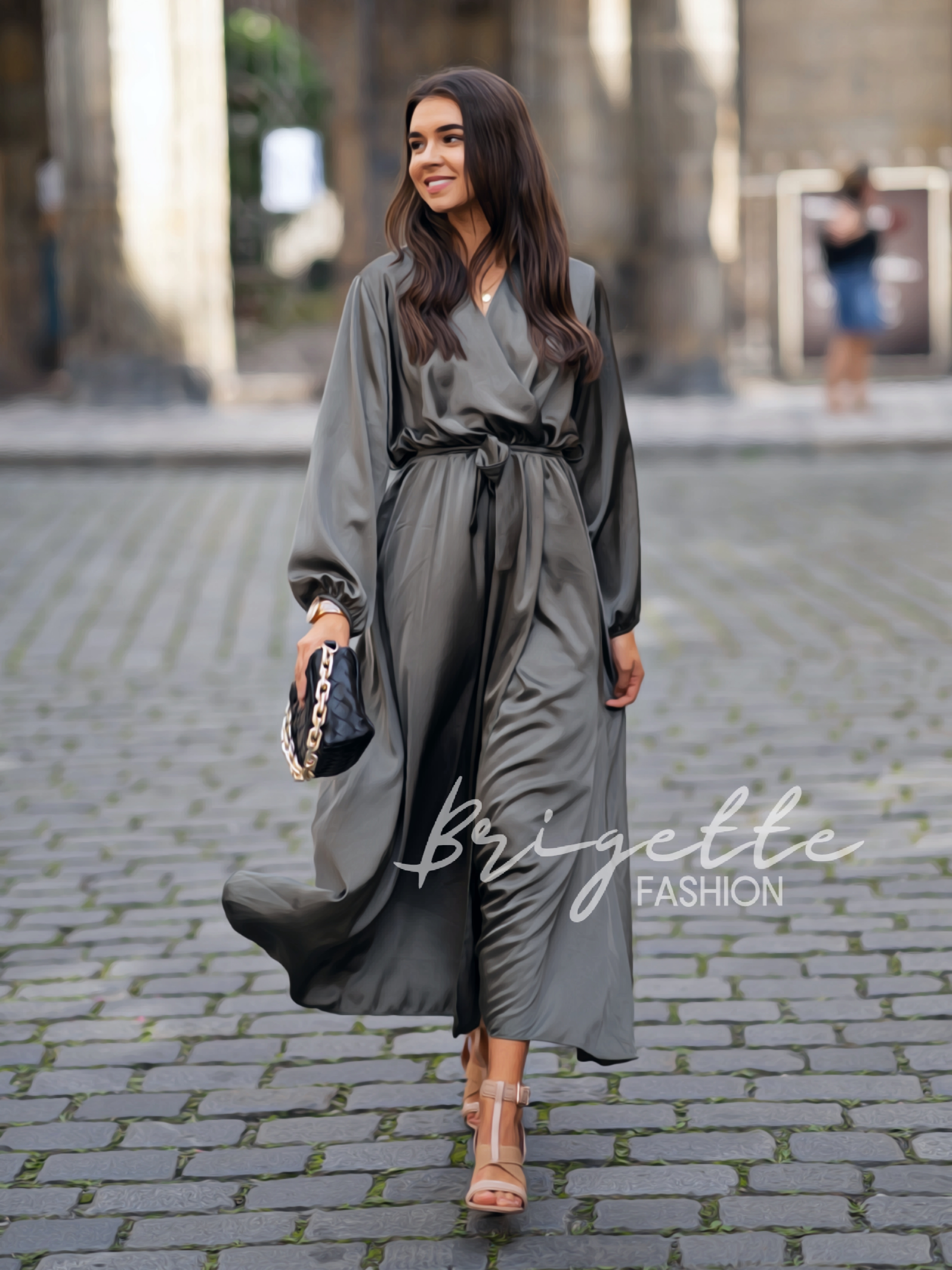 SATÉNOVÉ ŠATY MADEMOISELLE KHAKI