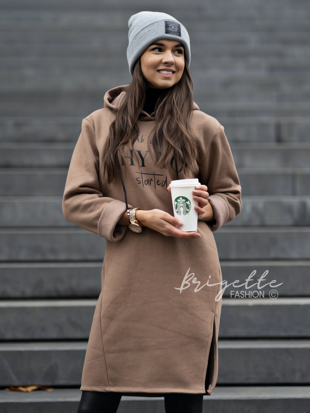 Vyteplená mikina s rozparkem Why - camel