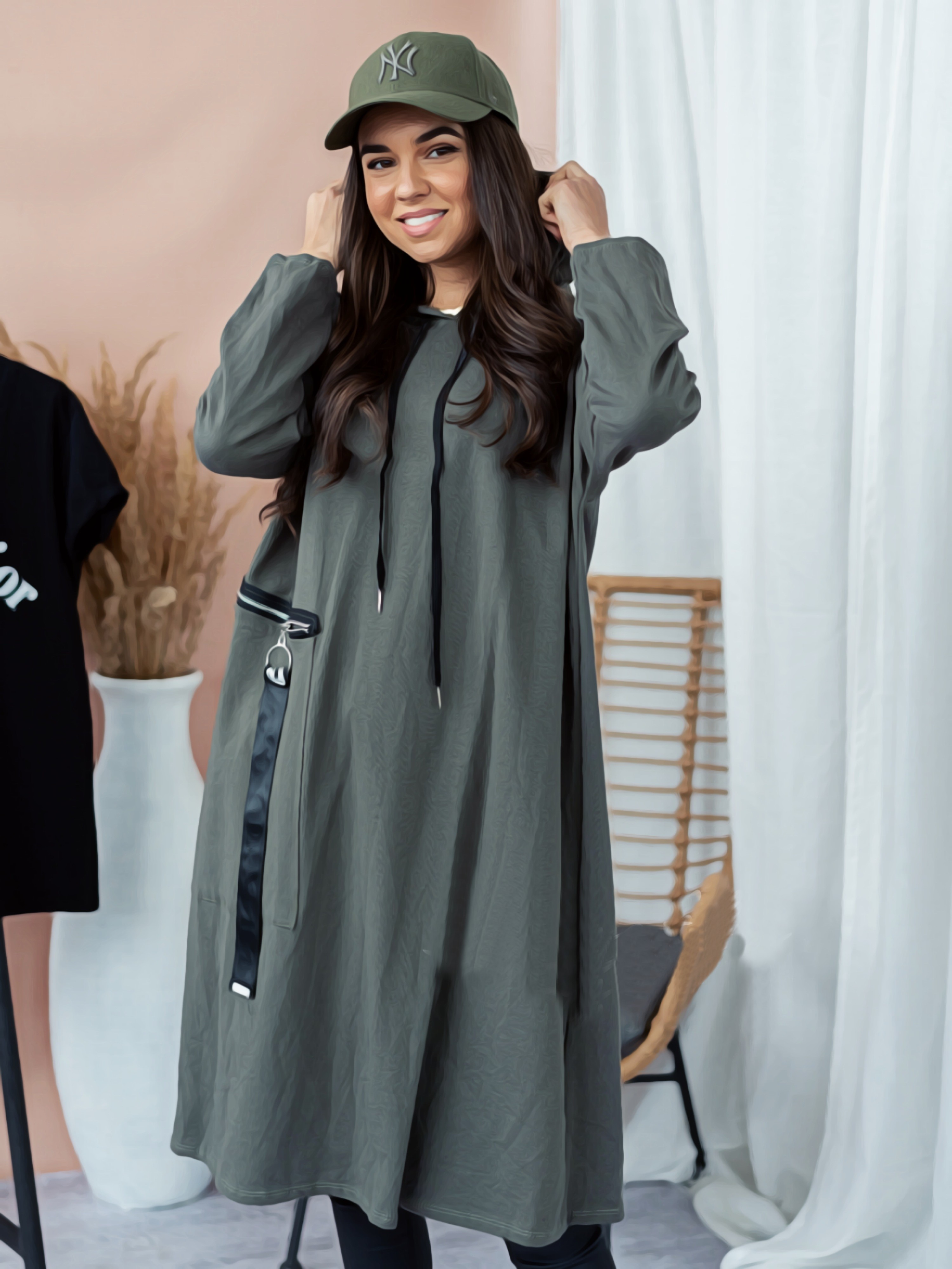 Oversize maxi mikina khaki