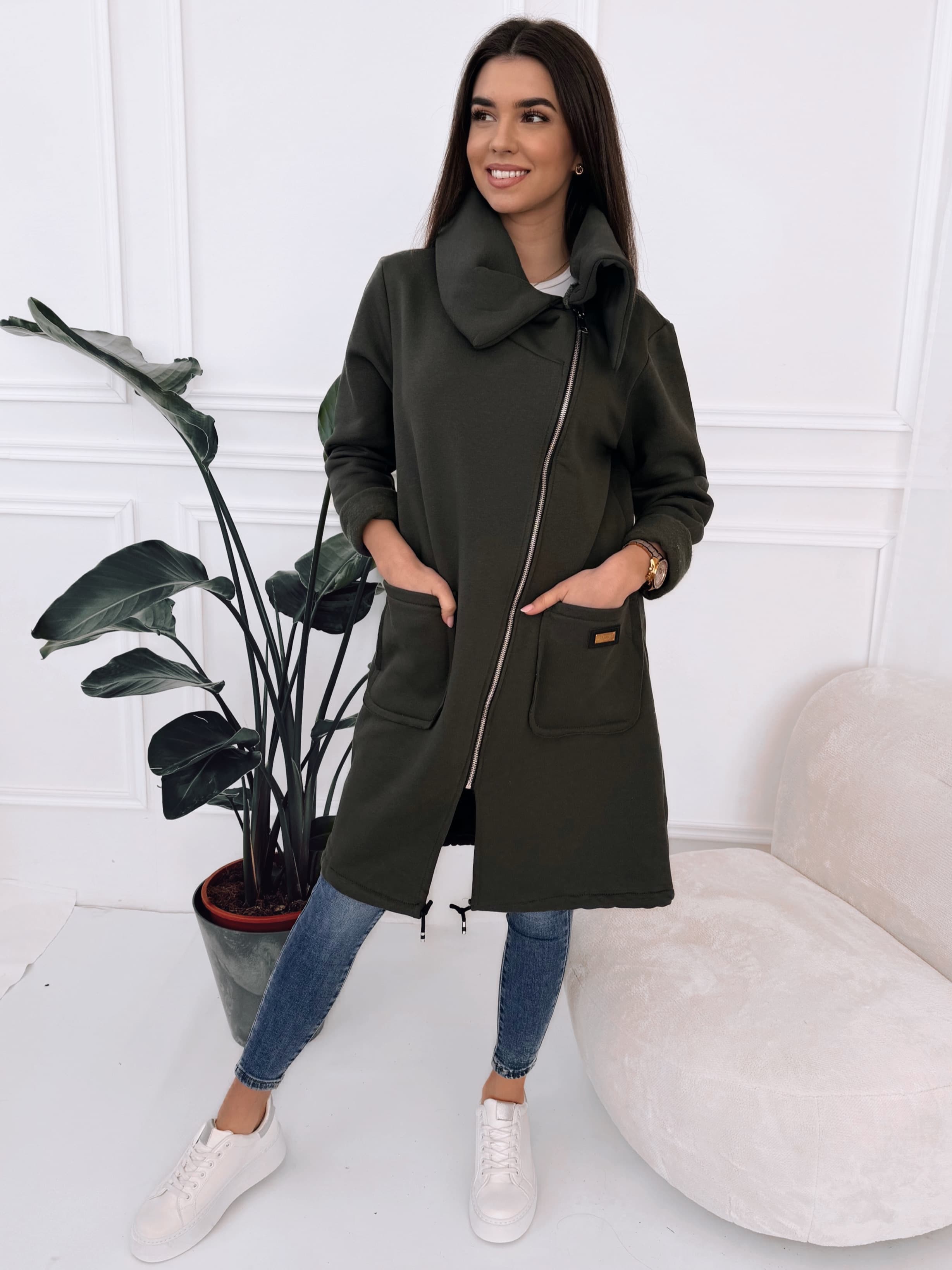 Mikina na zip khaki