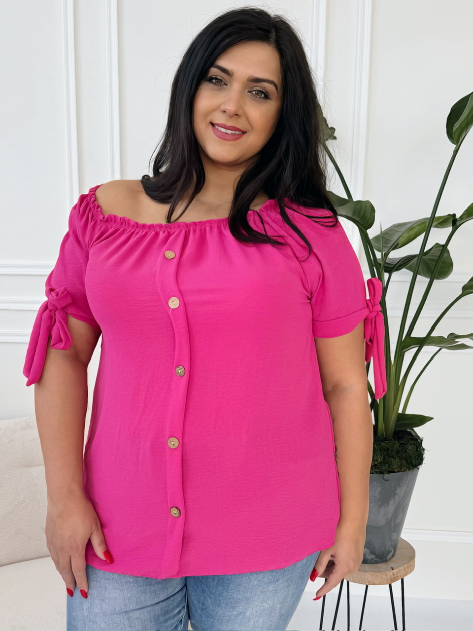 Top se spadlými rameny Berry fuchsia