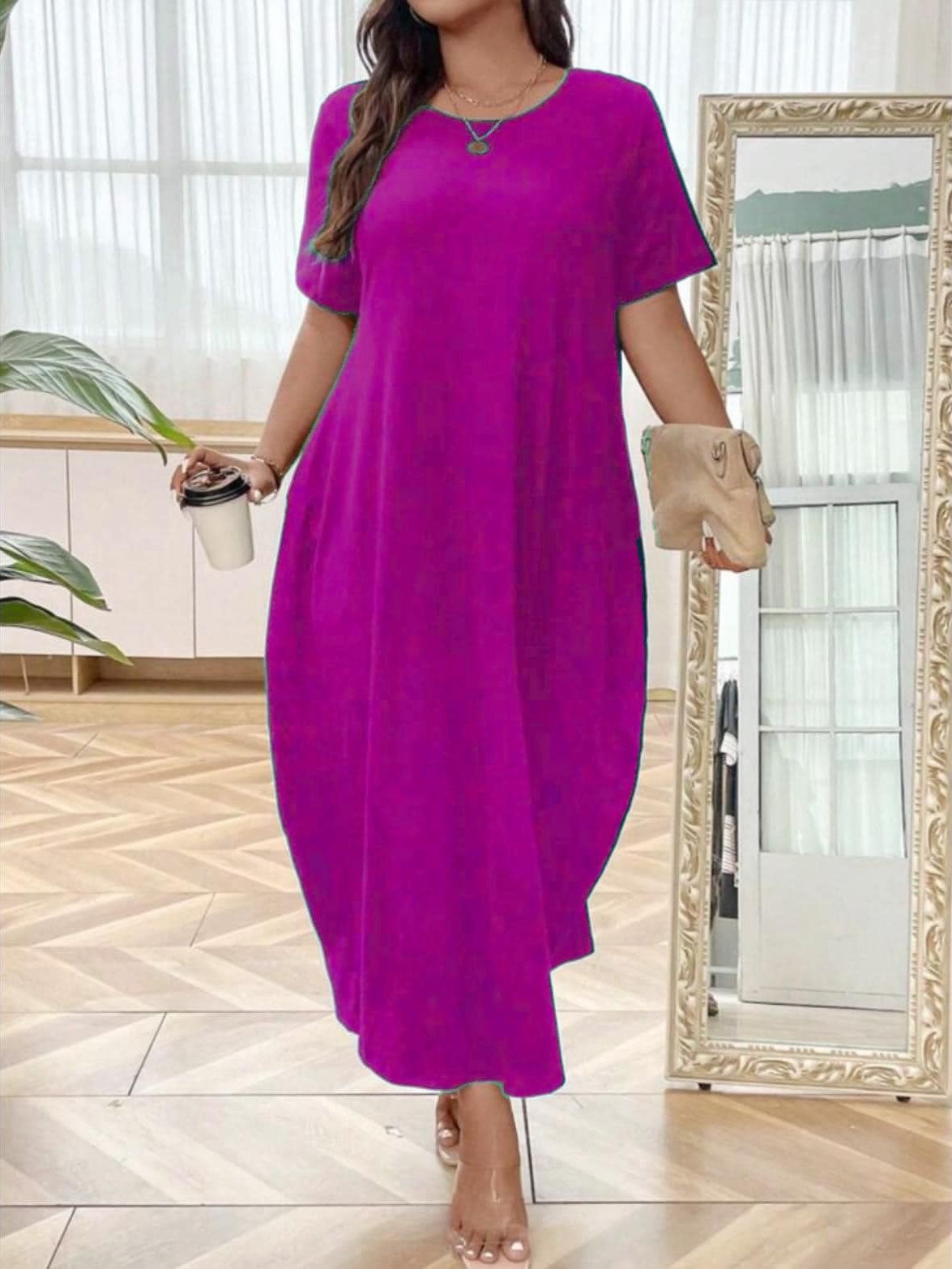 Oversize basic šaty s kapsami tmavá lila