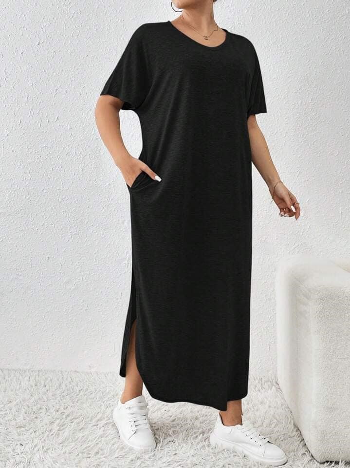 Oversize basic šaty s kapsami černé