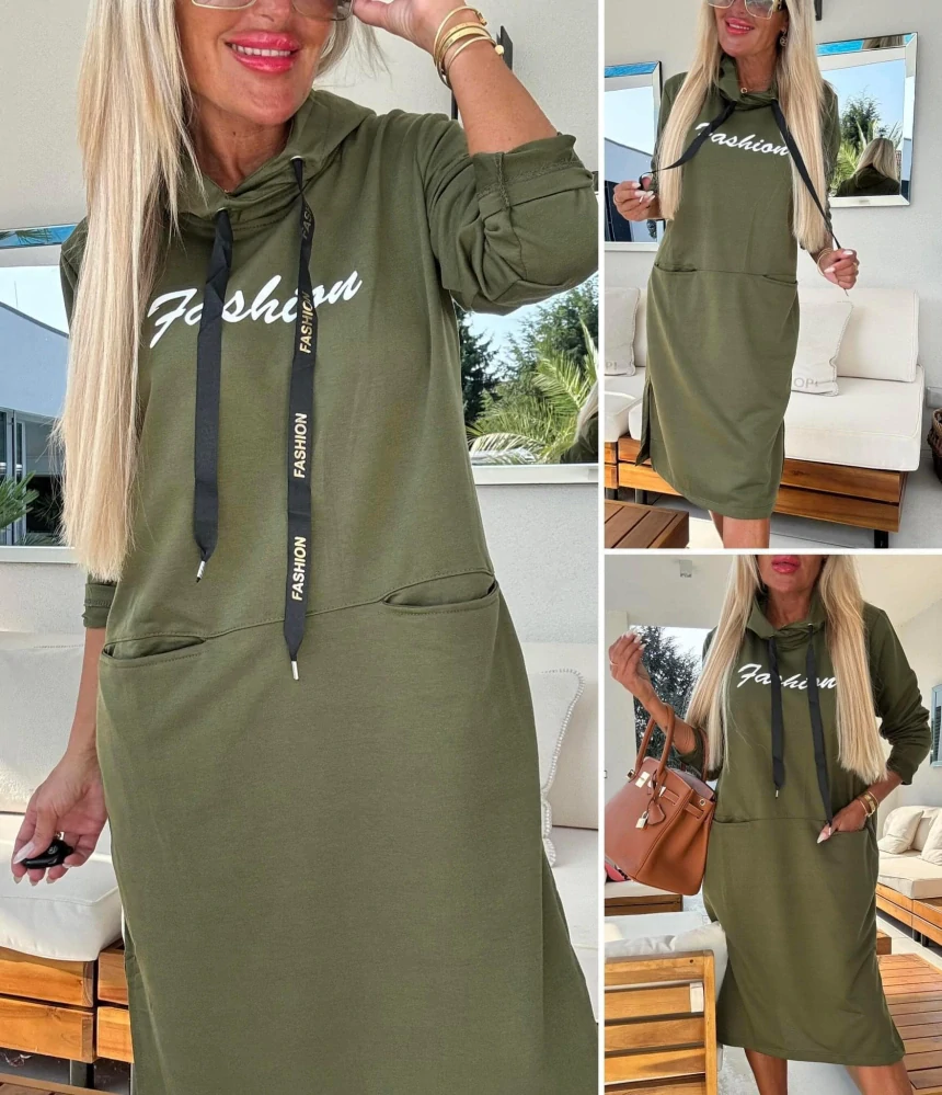 Maxi mikina Fashion khaki
