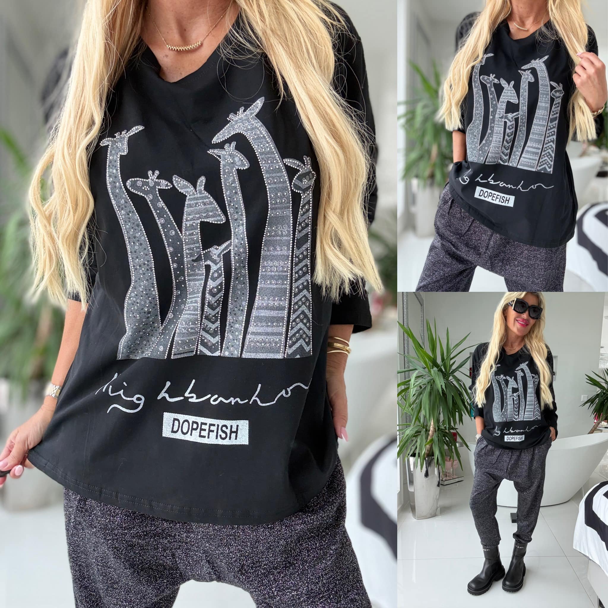 Tunika Fashion s kamínky Giraff černá