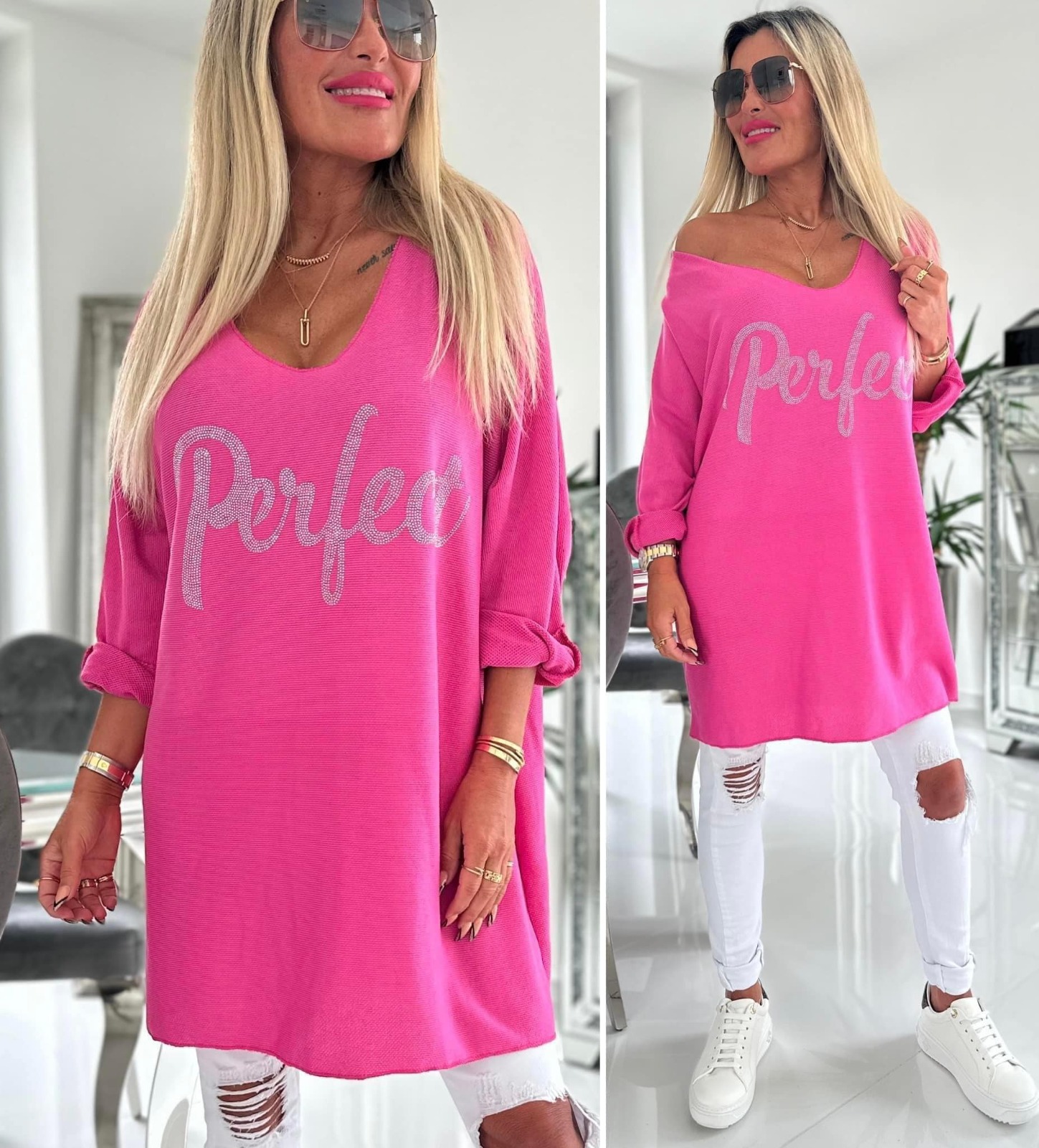Tunika Perfect do véčka výstřih fuchsia