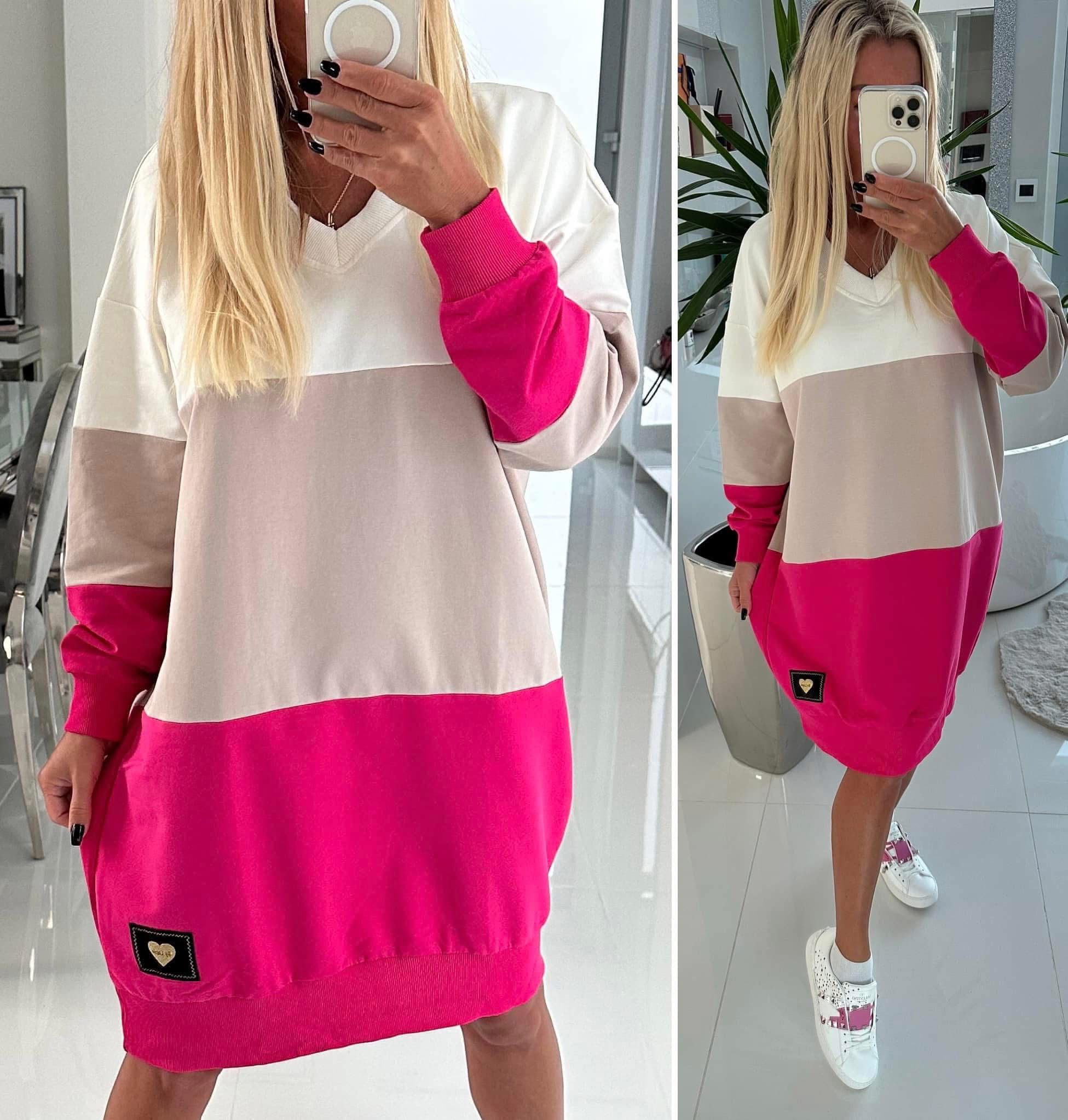 Mikinové šaty Tricolor fuchsia