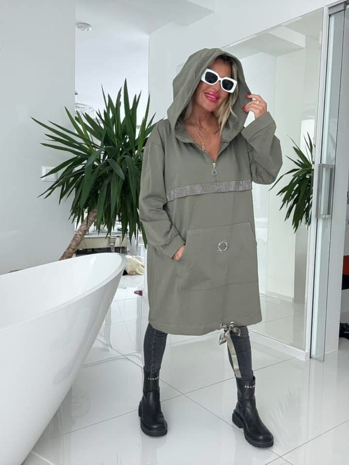 Mikinové šaty Cristallo khaki