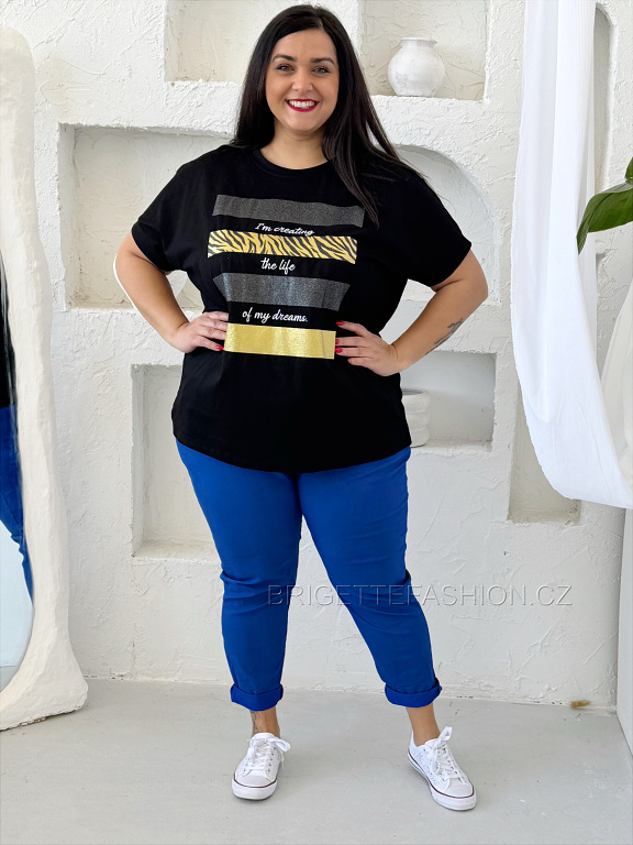 Tričko Plus size "Gold Lines" černé