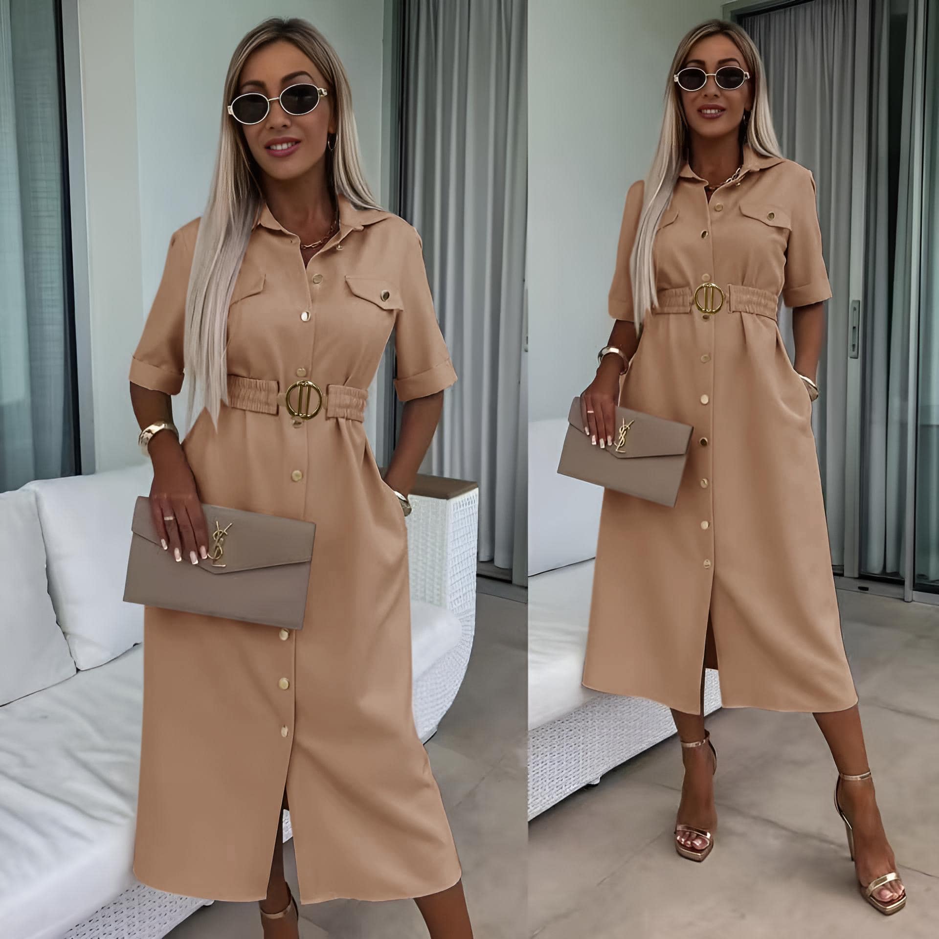 Košilové elegantní šaty Monte Carlo camel