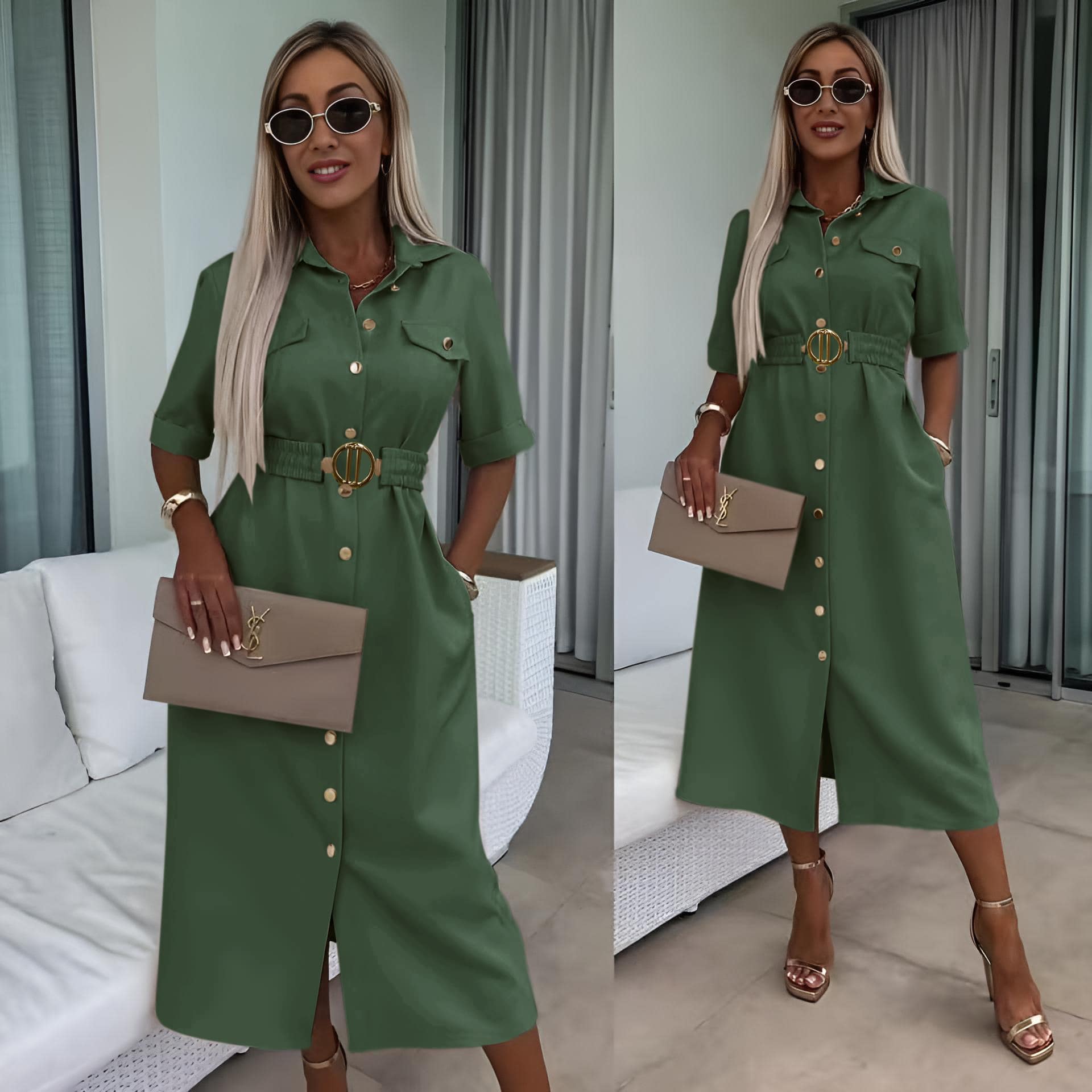 Košilové elegantní šaty Monte Carlo khaki