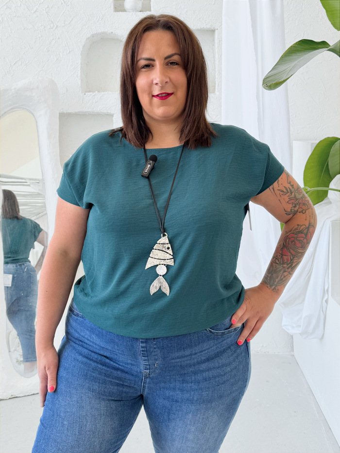 Halenka Daisy z nemačkavého materiálu do 3Xl velikosti - SMARAGDOVÁ