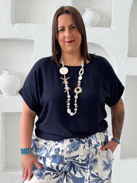 Halenka Julia se zavazováním do 3XL - tmavě modrá