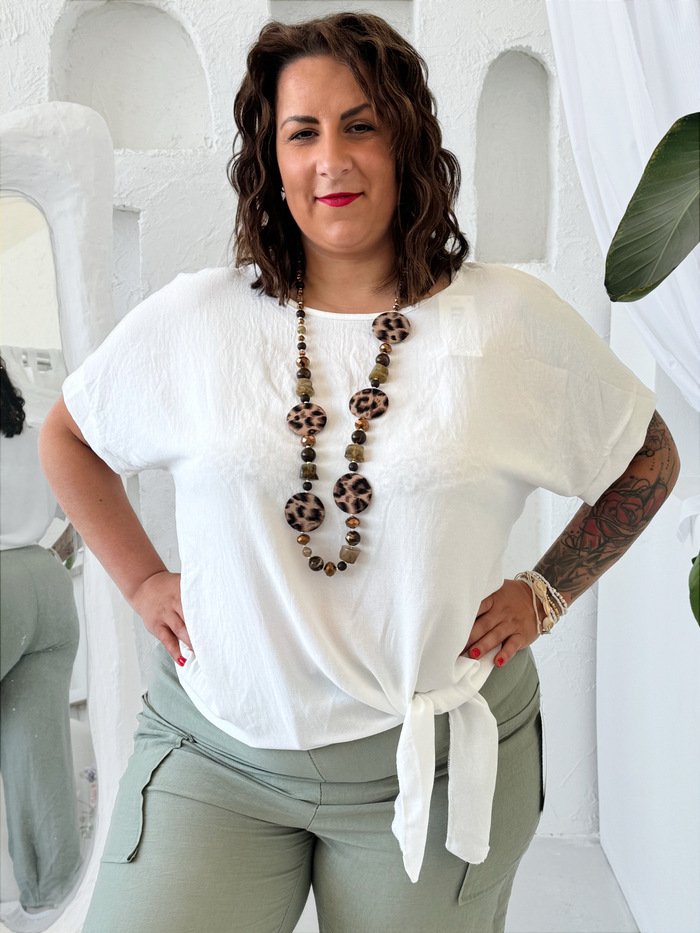Halenka Julia se zavazováním do 3XL - bílá