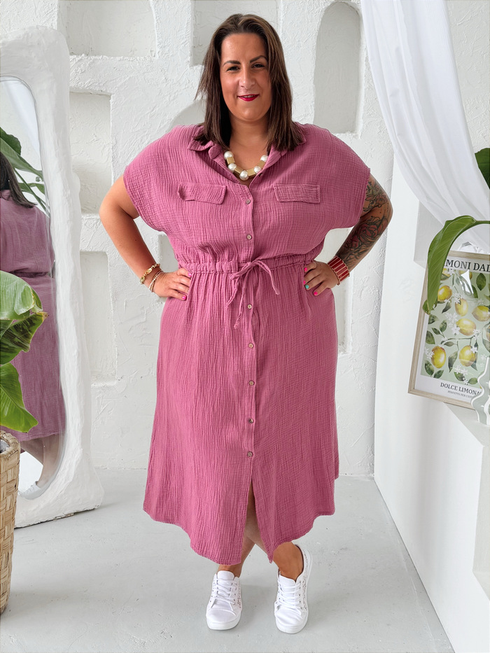 Mušelínové šaty do 3XL starorůžové