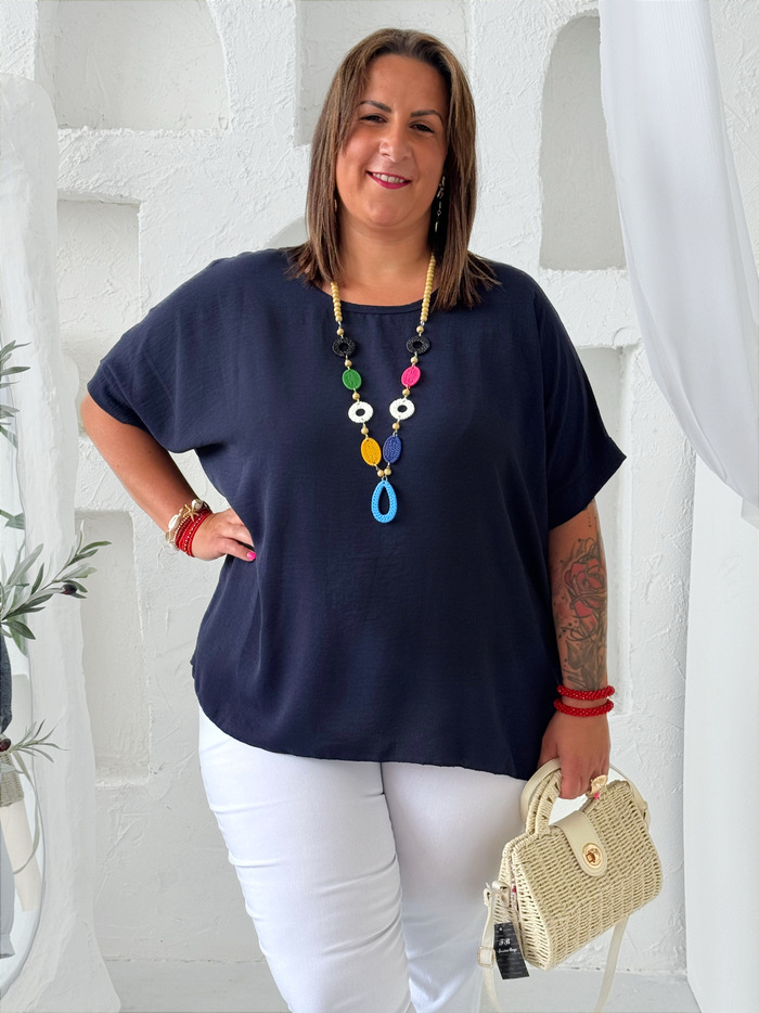 Oversize nemačkavá halenka Lima s náhrdelníkem tmavě modrá