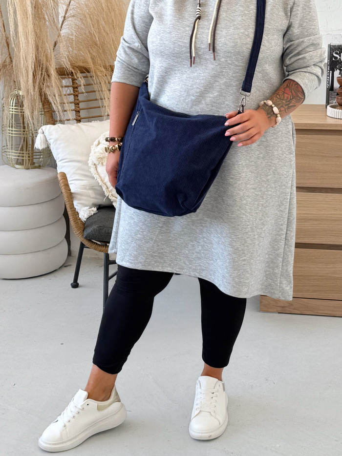 Manšestrový crossbody vak tmavě modrý