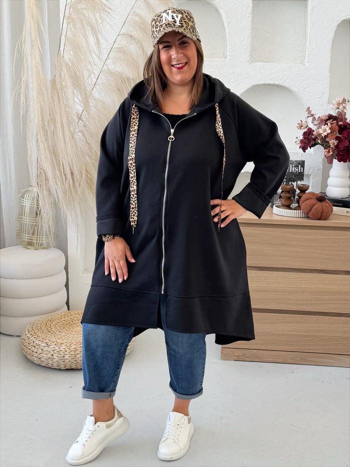 Dlouhá mikina na zip do 5XL černá