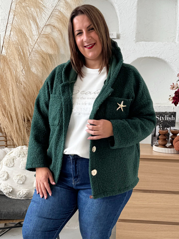 Beránkový kabátek Shorty s kapucí do 3XL smaragdová