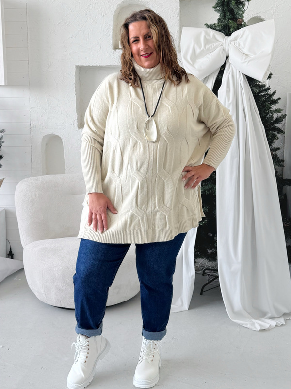 Tunikový rolák Luxury do 4XL BÉŽOVÝ