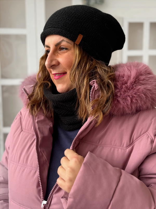 Komplet Rose čepice a nákrčník - ČERNÝ