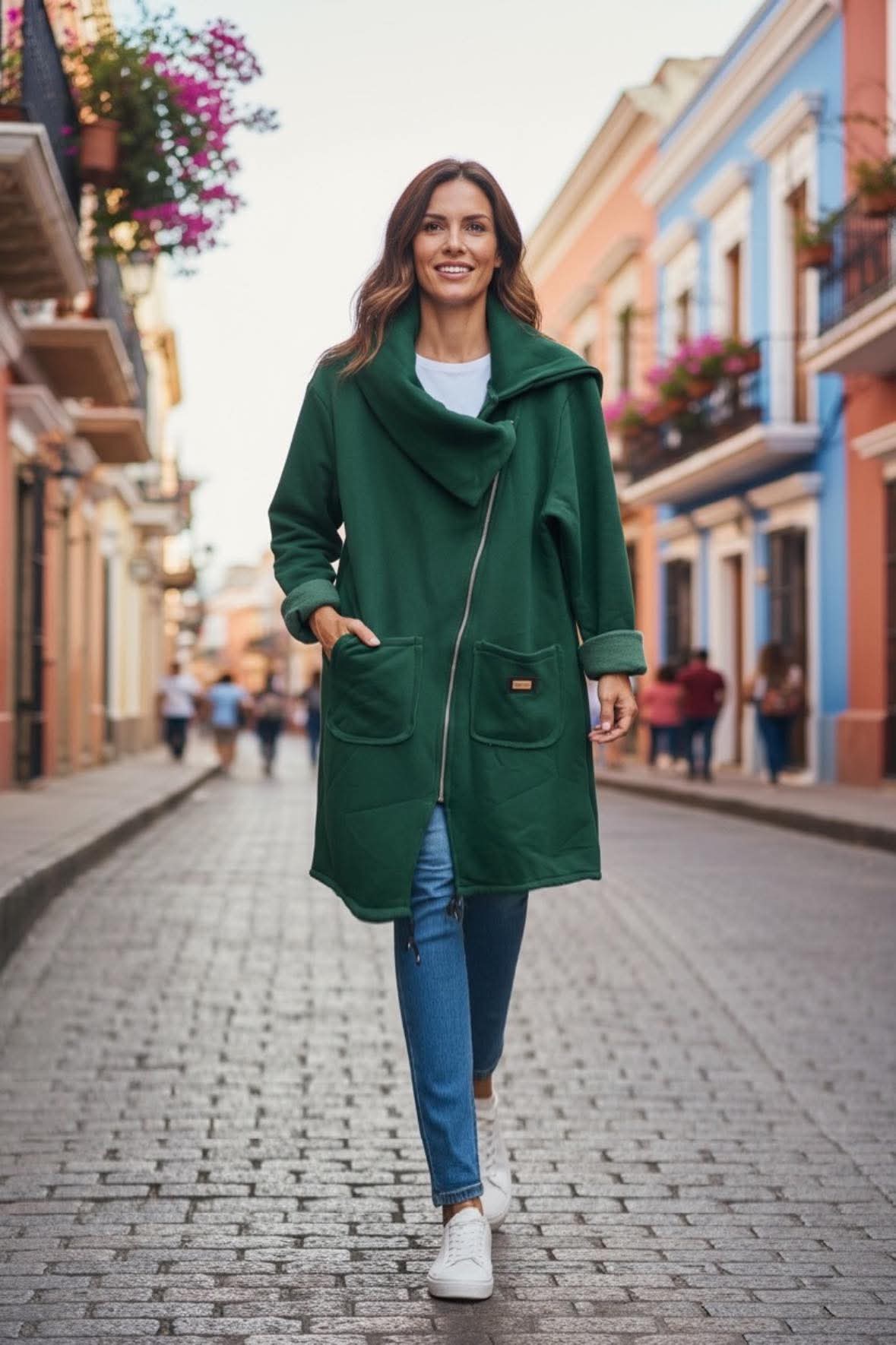 Kabát Stylist Choice Asymmetric - smaragdová