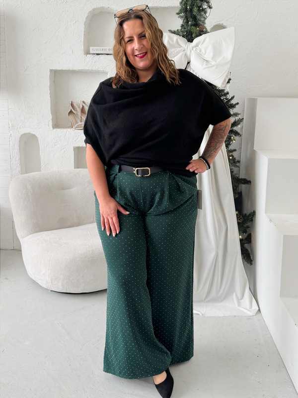 Kalhoty Strass s kamínky široké nohavice do 4XL - smaragdové