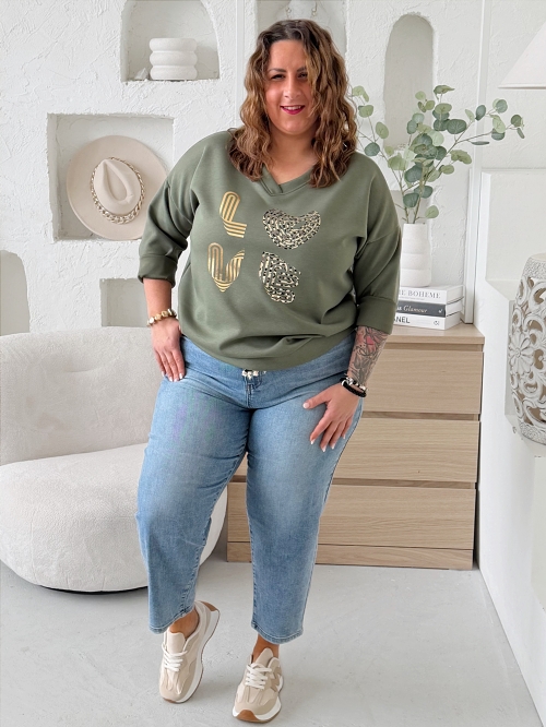 Máslová mikina Love do 3XL khaki