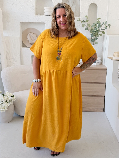 Šaty Sunny Comfort do 5XL - hořčicové